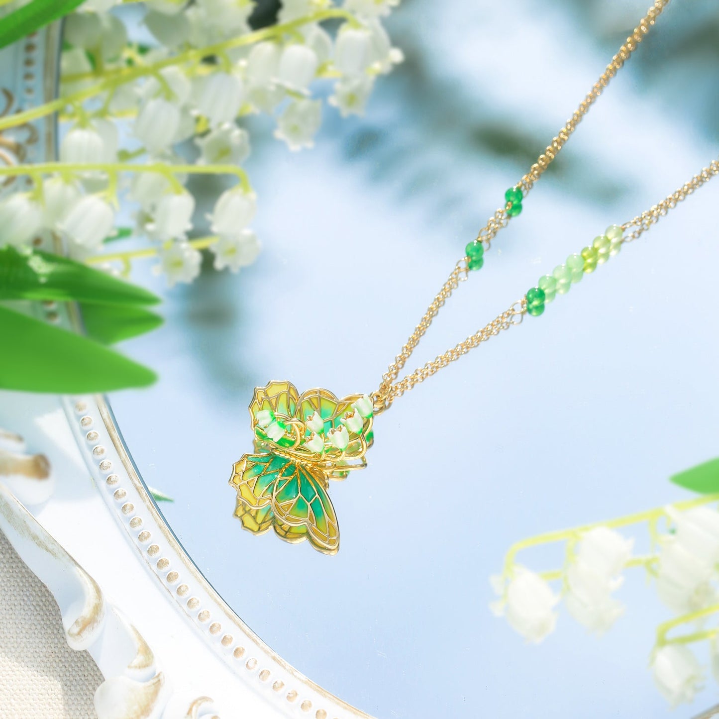 Lily of the Valley Butterfly Necklace