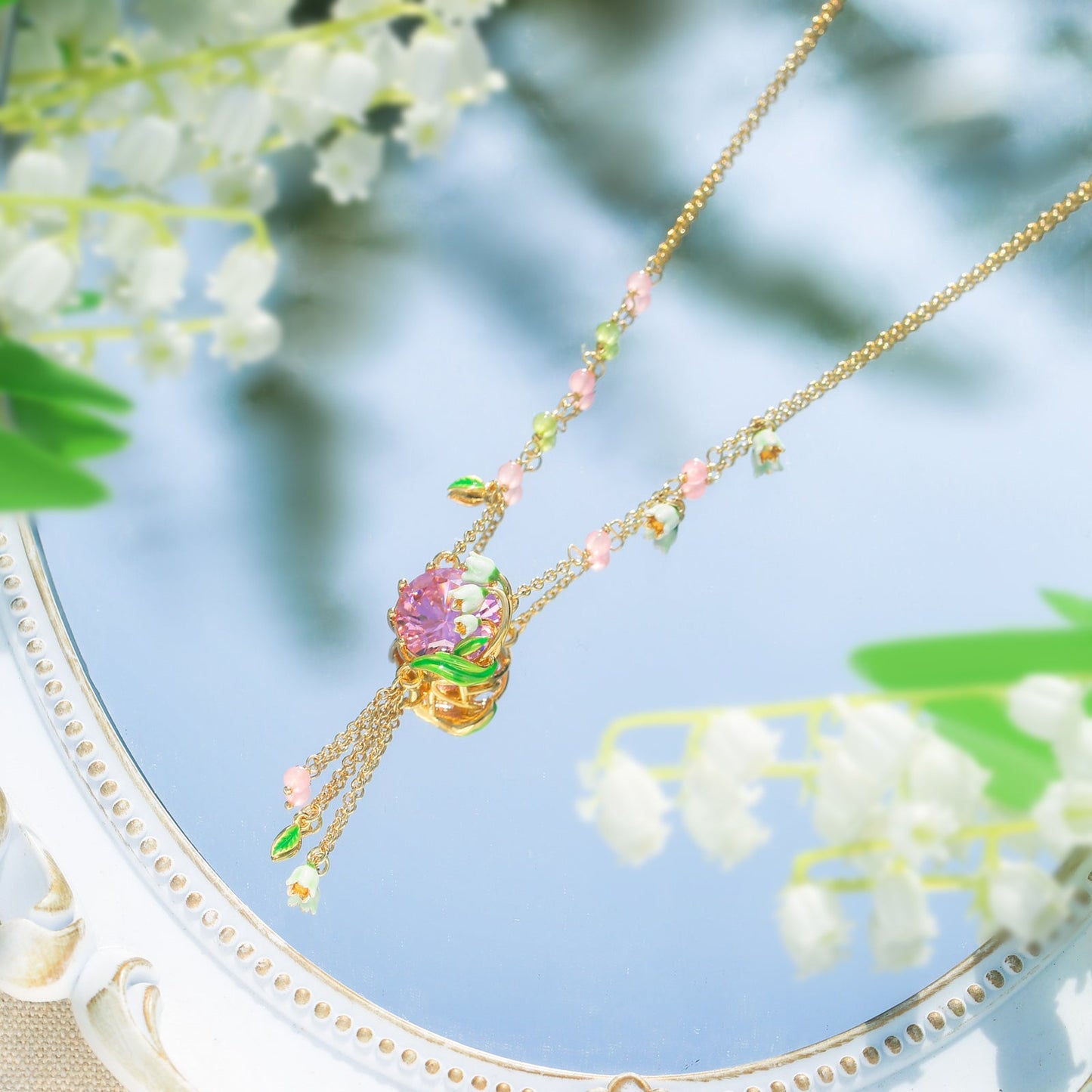 Lily of the Valley Rose Quartz Necklace