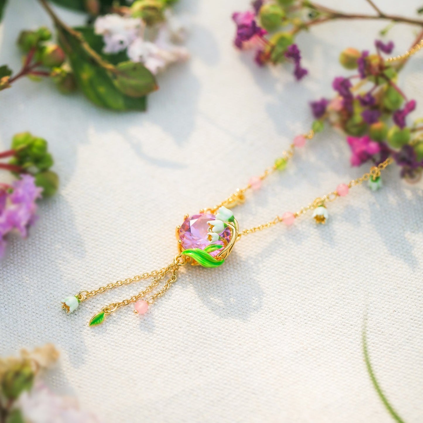 Lily of the Valley Rose Quartz Necklace