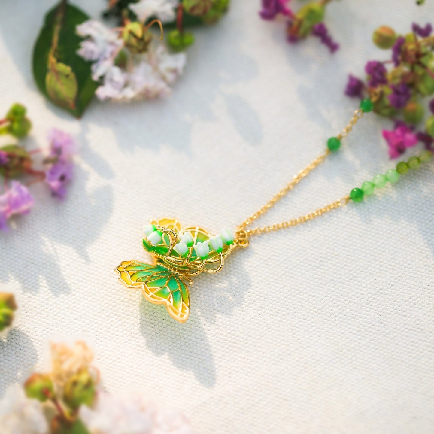 Lily of the Valley Butterfly Necklace
