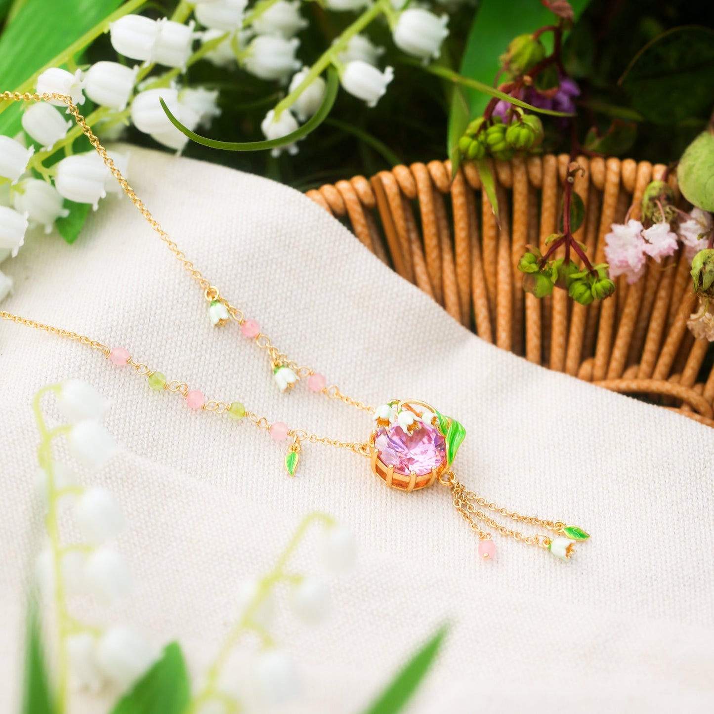 Lily of the Valley Rose Quartz Necklace