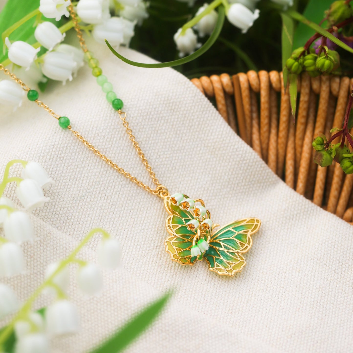 Lily of the Valley Butterfly Necklace