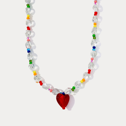 Rainbow Heart Beaded Necklace