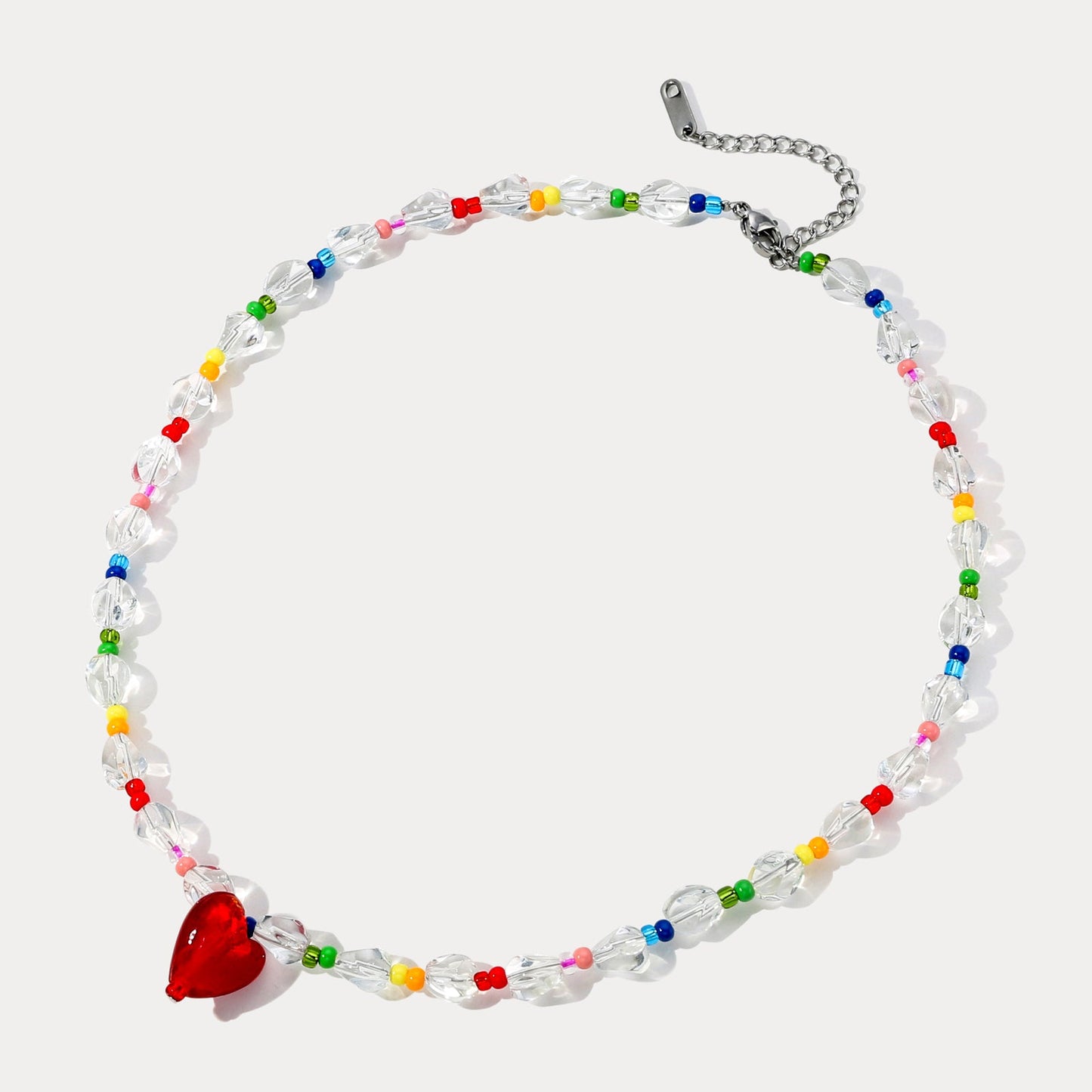 Rainbow Heart Beaded Necklace