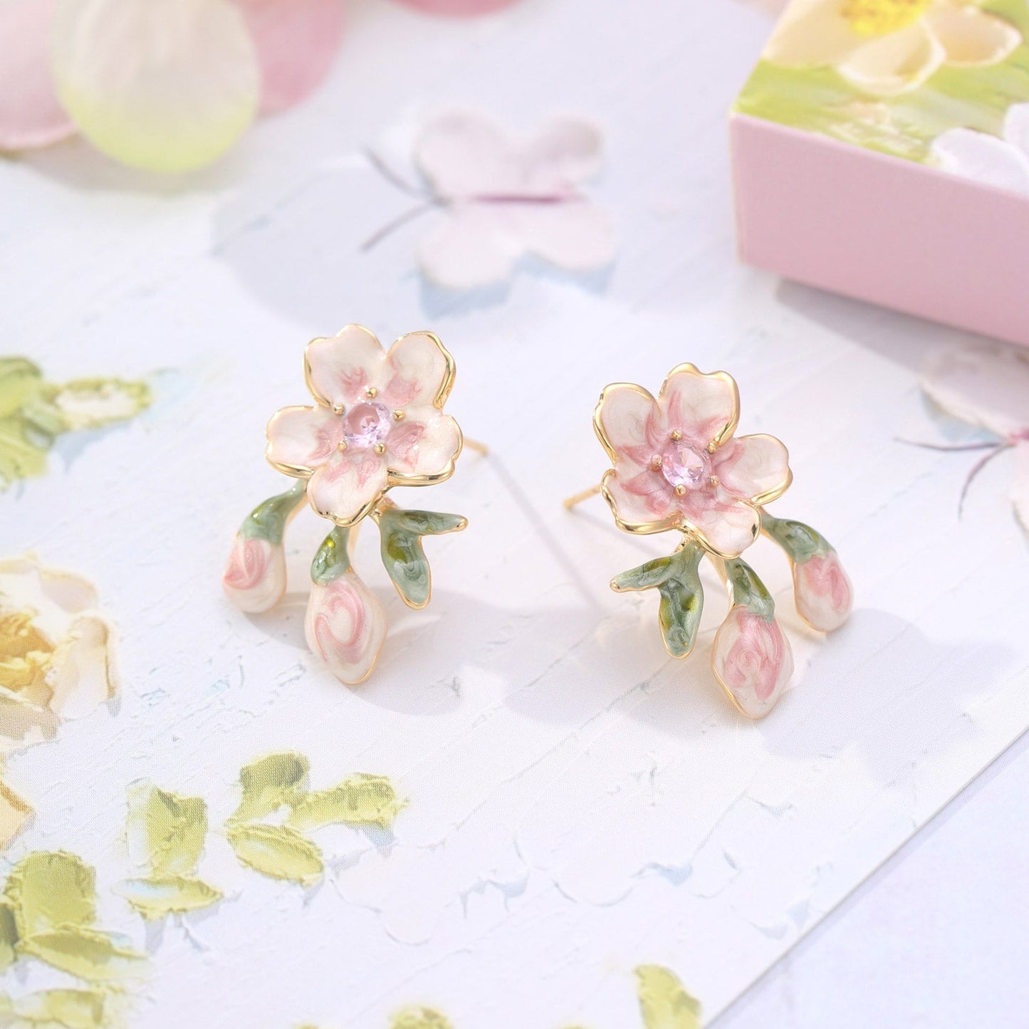 Enamel Sakura Earrings