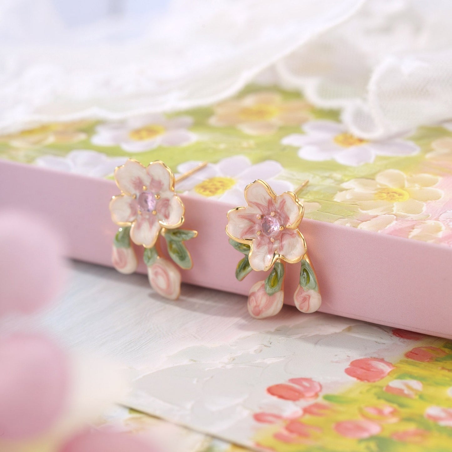 Enamel Sakura Earrings