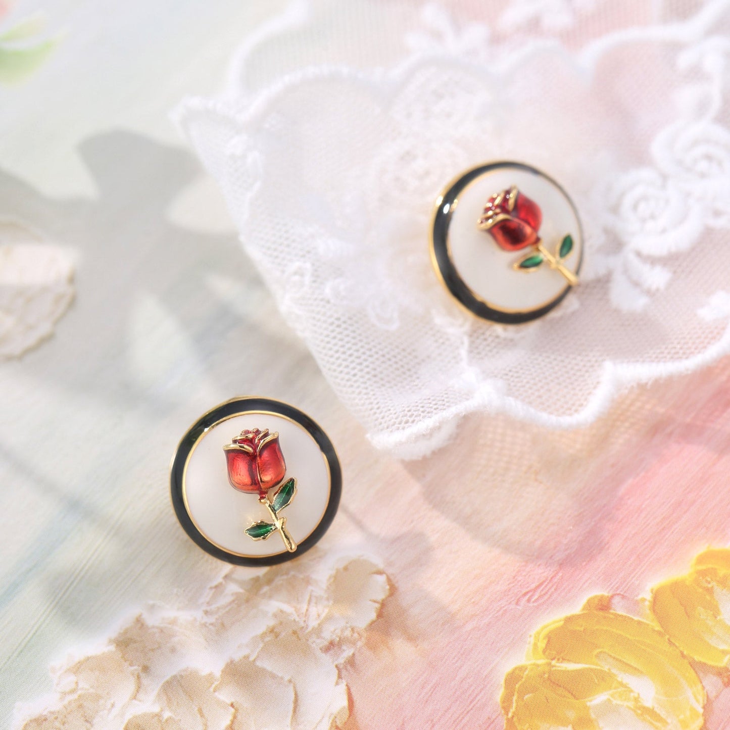 Rose Enamel Earrings