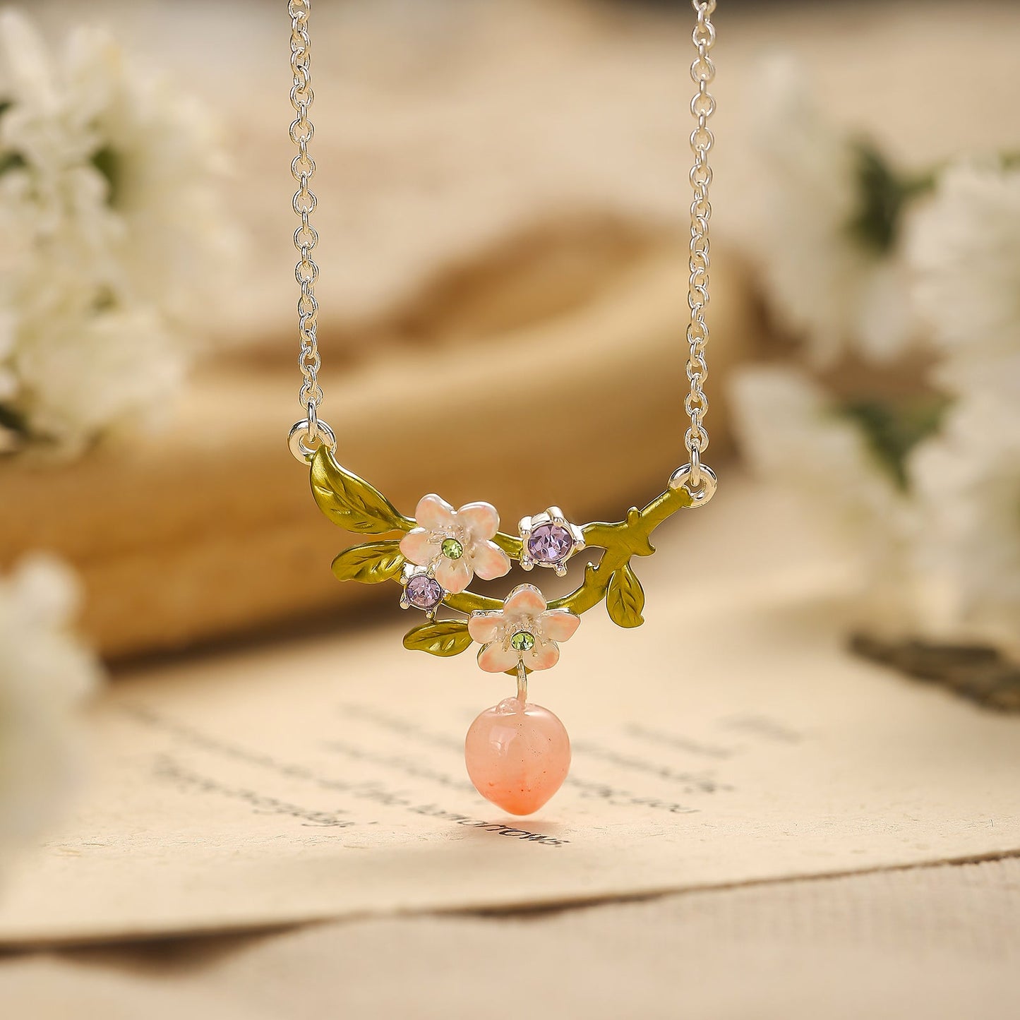 Silver Peach Flower Necklace