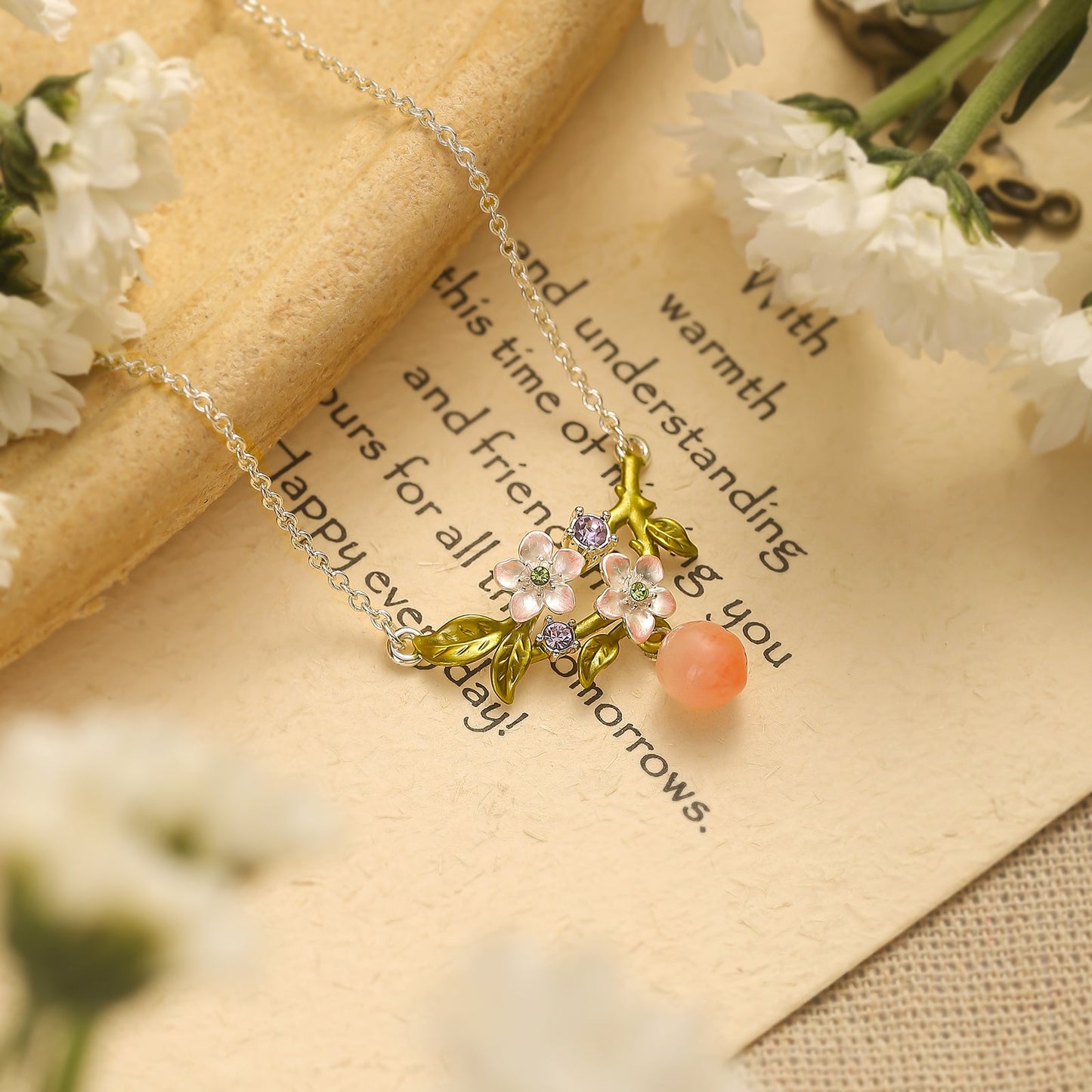 Silver Peach Flower Necklace