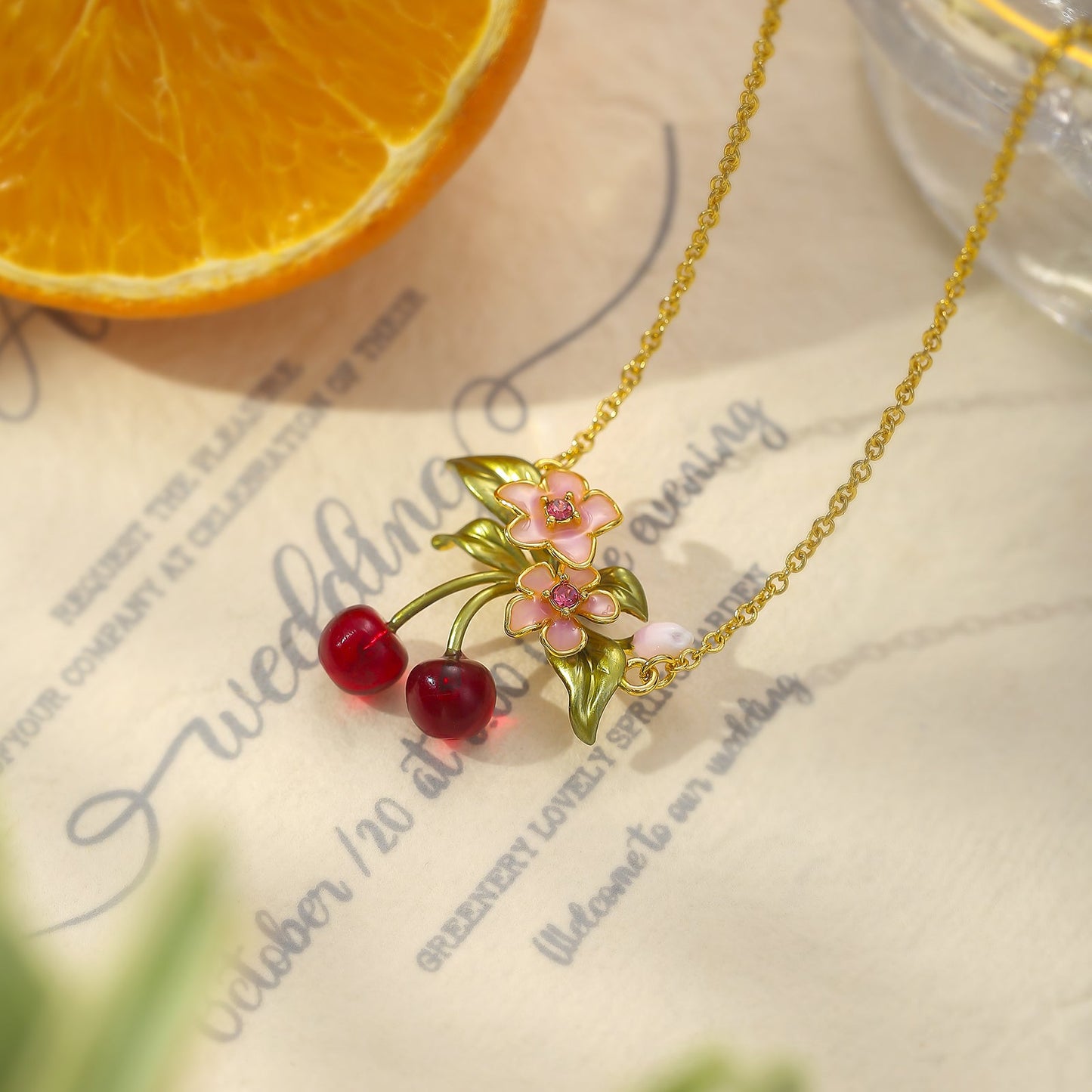 Gold Flower Cherry Necklace