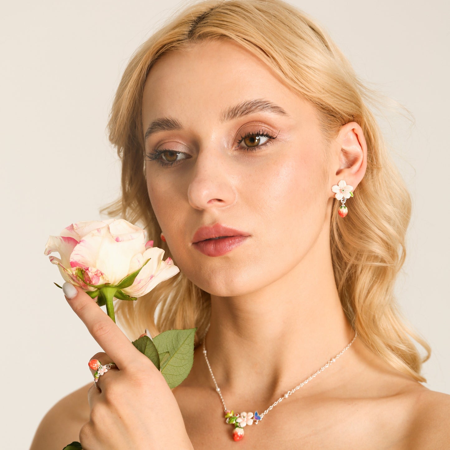 Strawberry Flower Silver Earrings