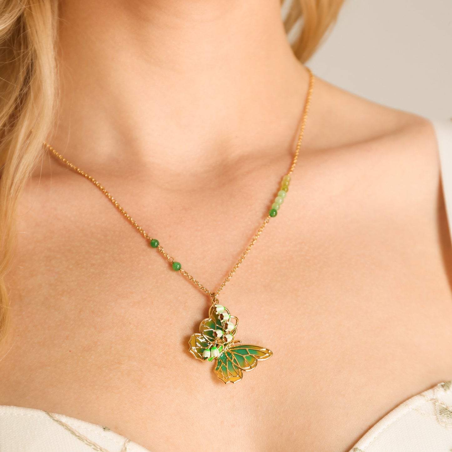 Lily of the Valley Butterfly Necklace