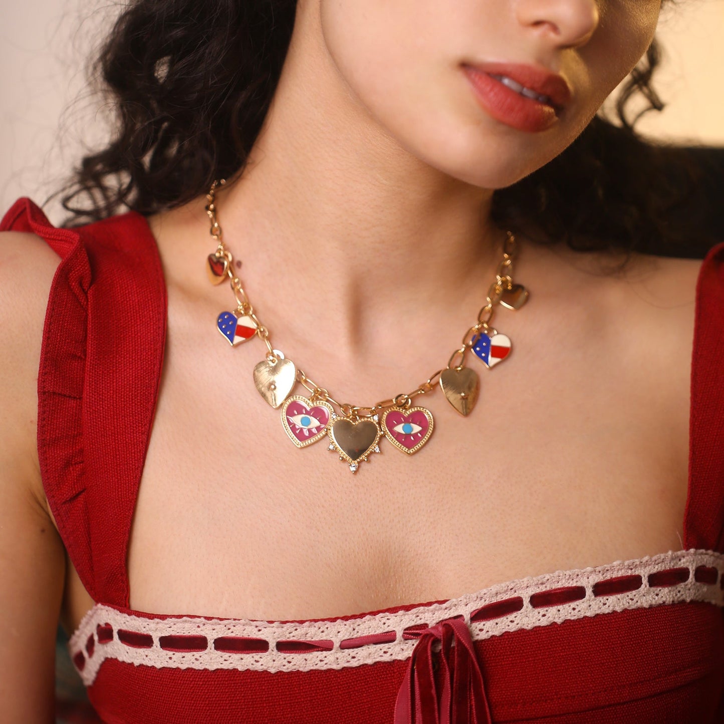 Evil Eye Heart Charm Necklace