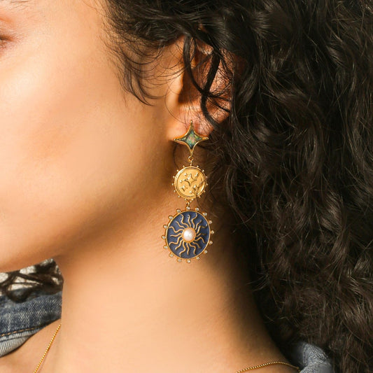 Blue Celestial Disc Earrings