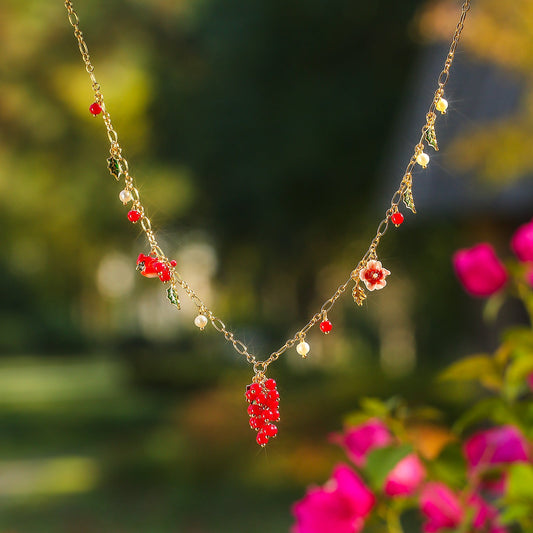 Cranberry & Cardinals Charm Necklace