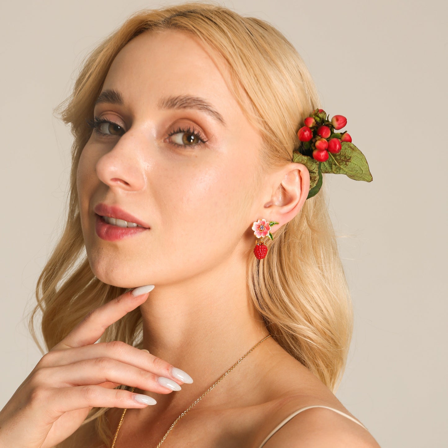 Raspberry Flower Enamel Earrings