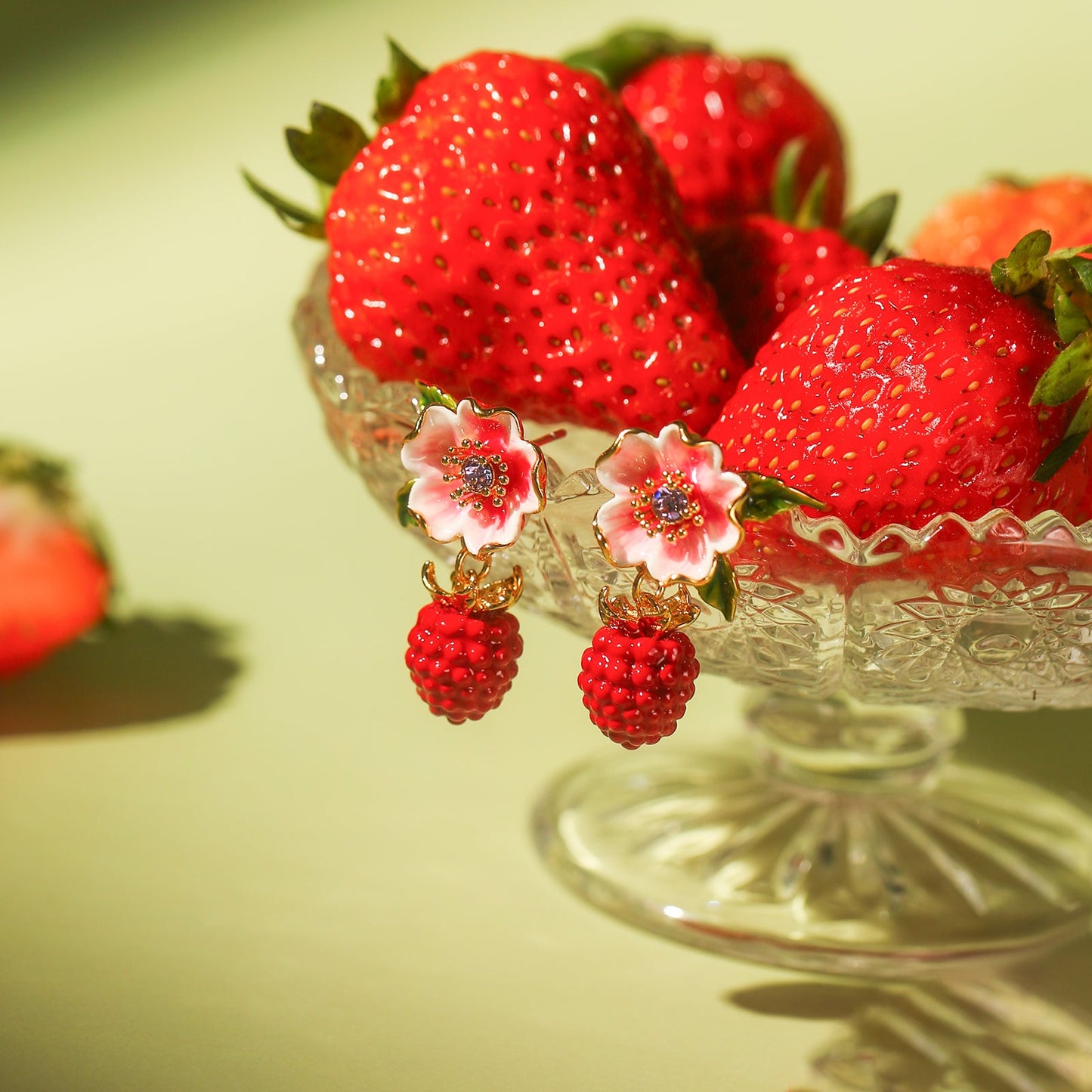 Raspberry Flower Enamel Earrings