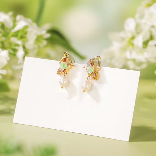 Butterfly Pearl Dangle Earrings