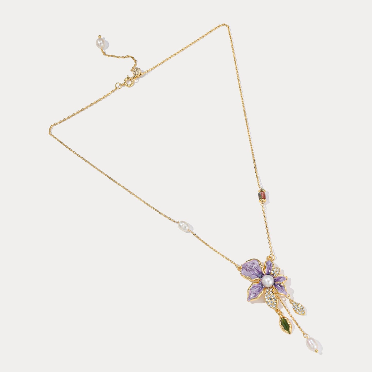 Purple Iris Flower Pearl Necklace