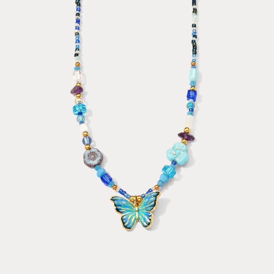 Czech Bead Butterfly Enamel Necklace