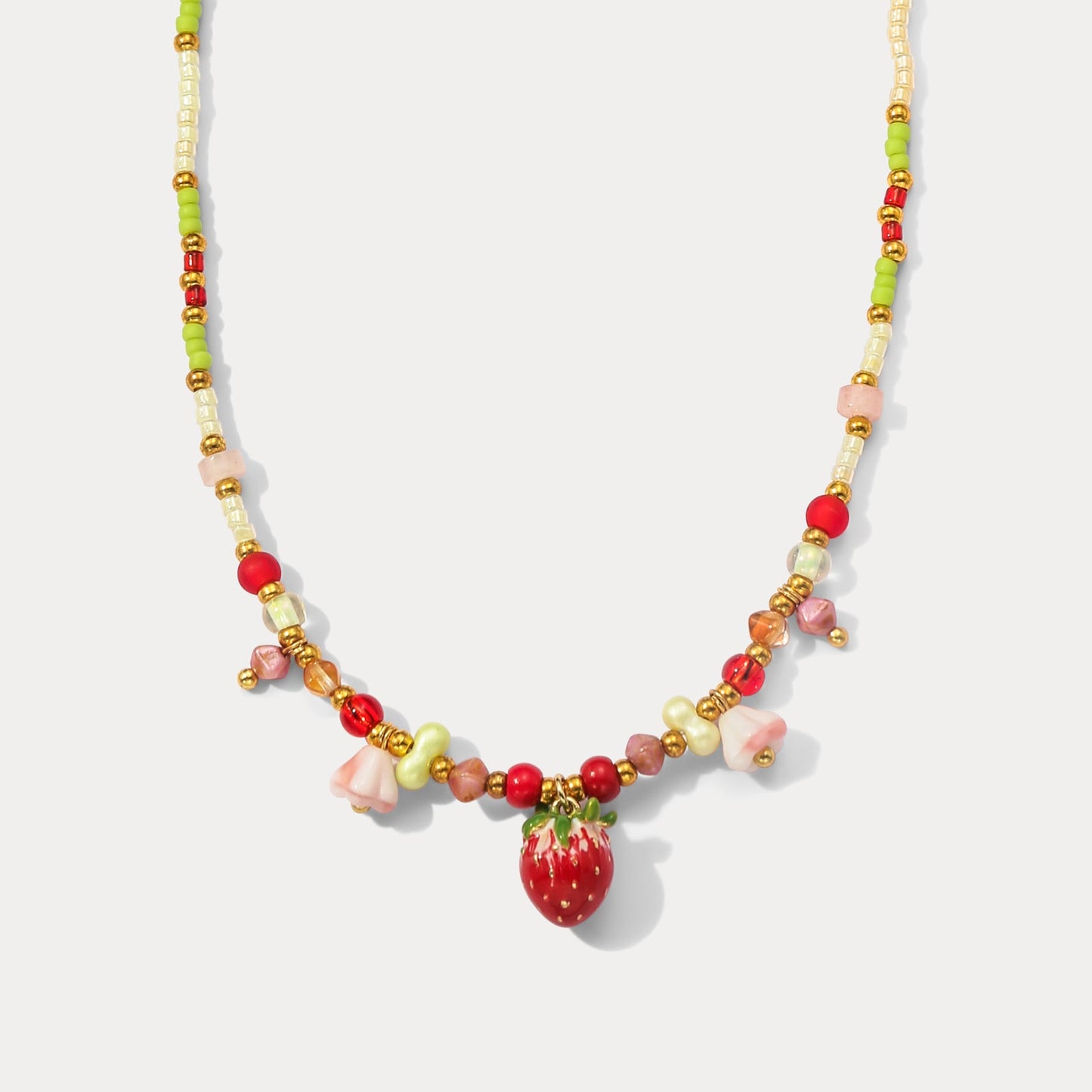 Czech Bead Strawberry Charm Necklace