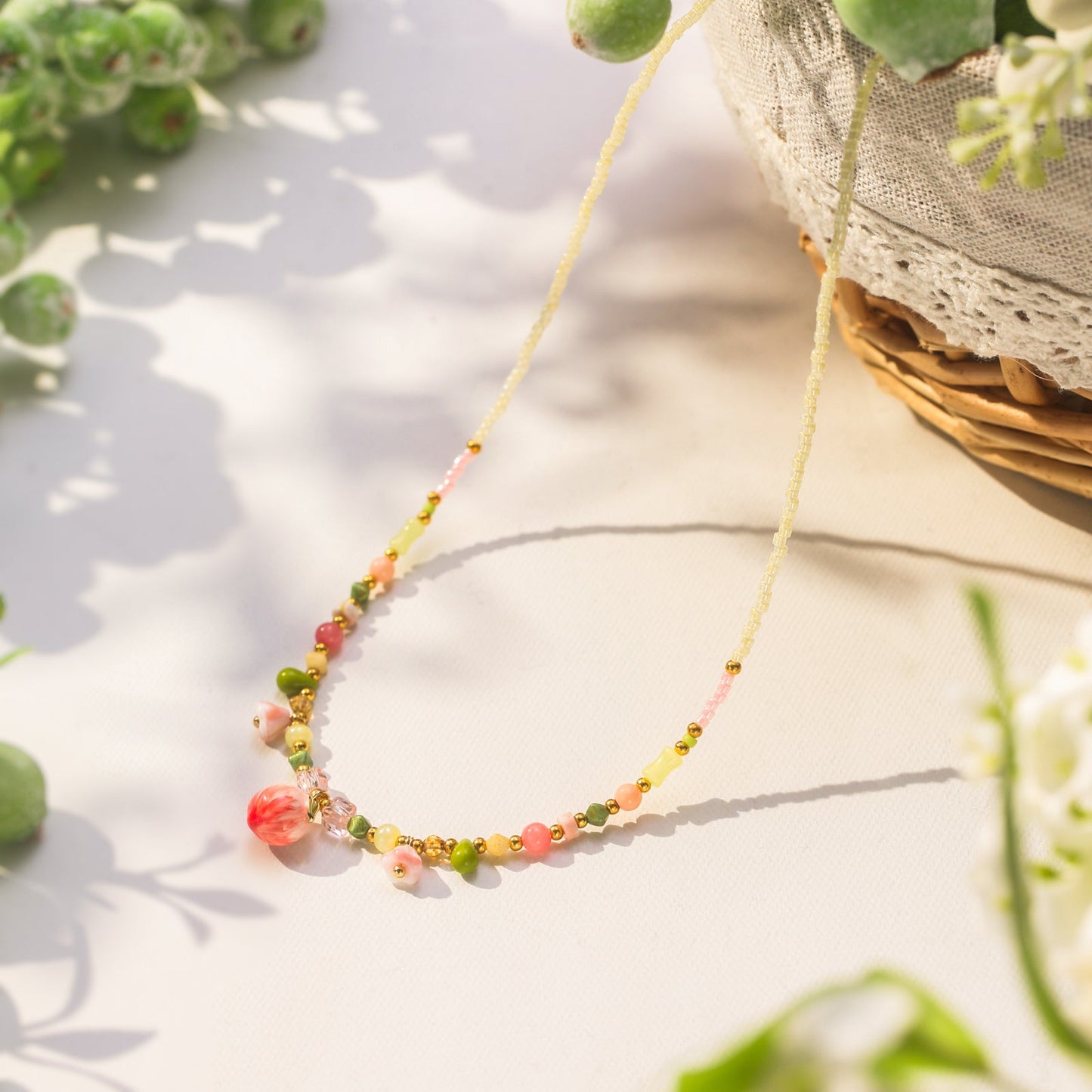 Peach Beaded Necklace