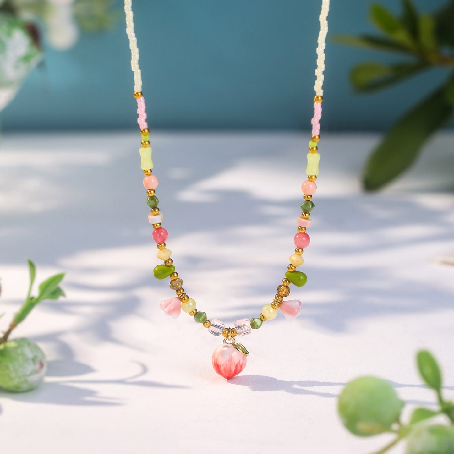 Peach Beaded Necklace