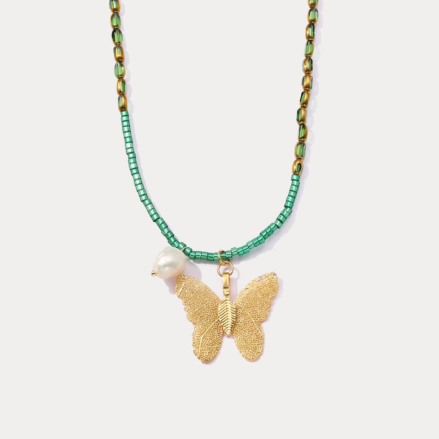 Vintage Gold Butterfly Bead Necklace