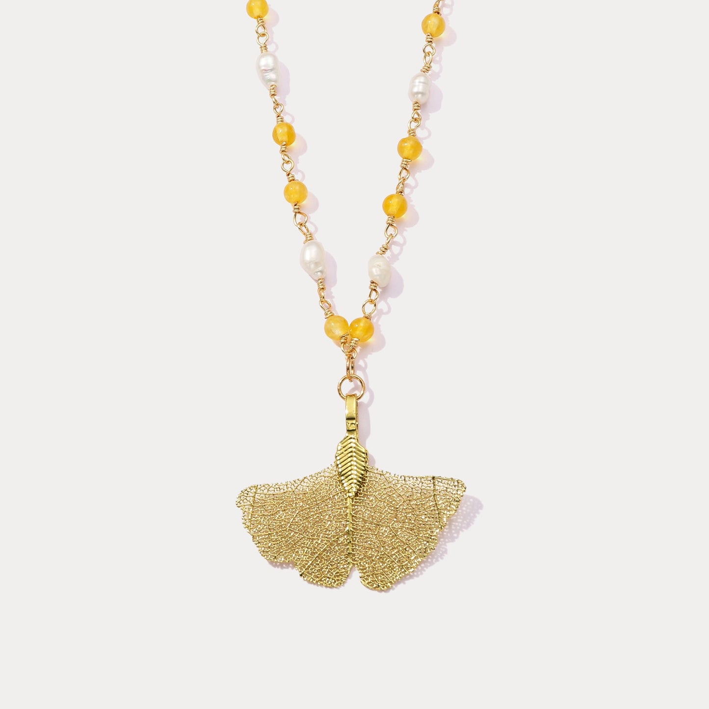Gold Ginkgo Leaf Bead Necklace