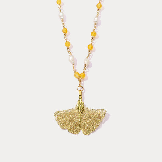 Gold Ginkgo Leaf Bead Necklace