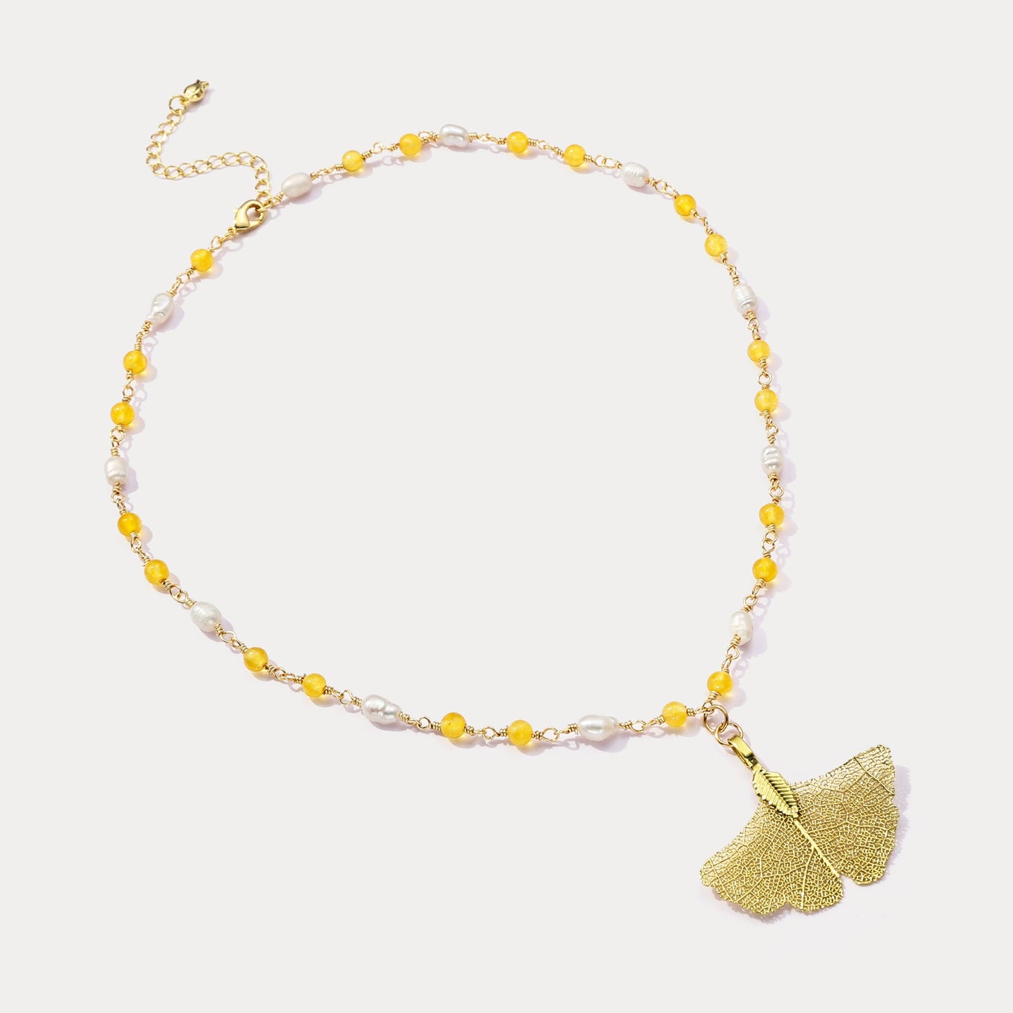 Gold Ginkgo Leaf Bead Necklace