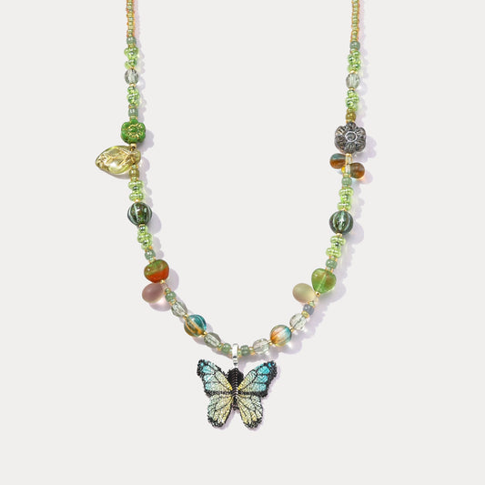 Czech Bead Green Butterfly Necklace