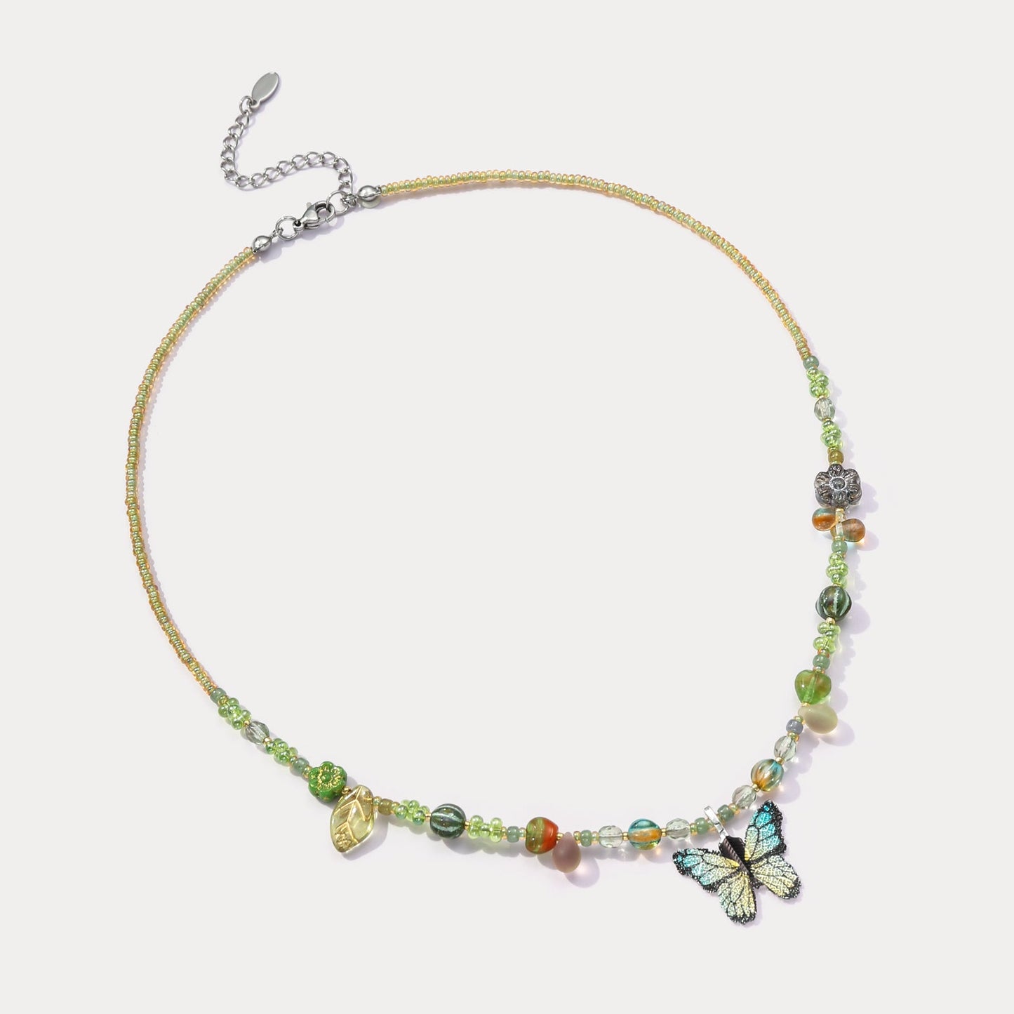 Czech Bead Green Butterfly Necklace