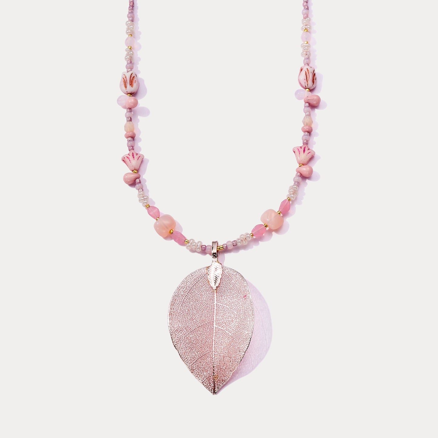 Pink Leaf Bead Necklace