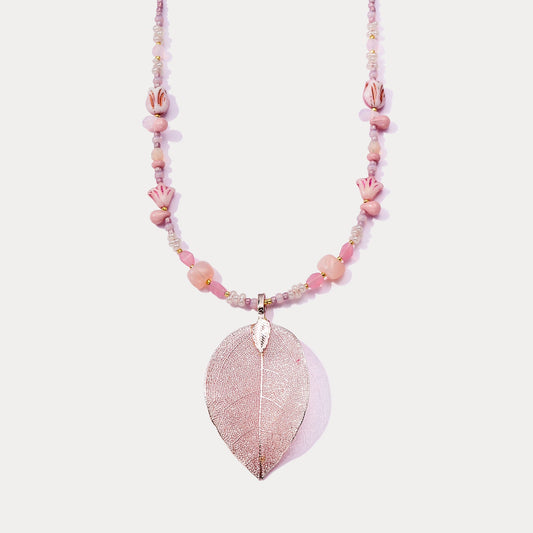 Pink Leaf Bead Necklace
