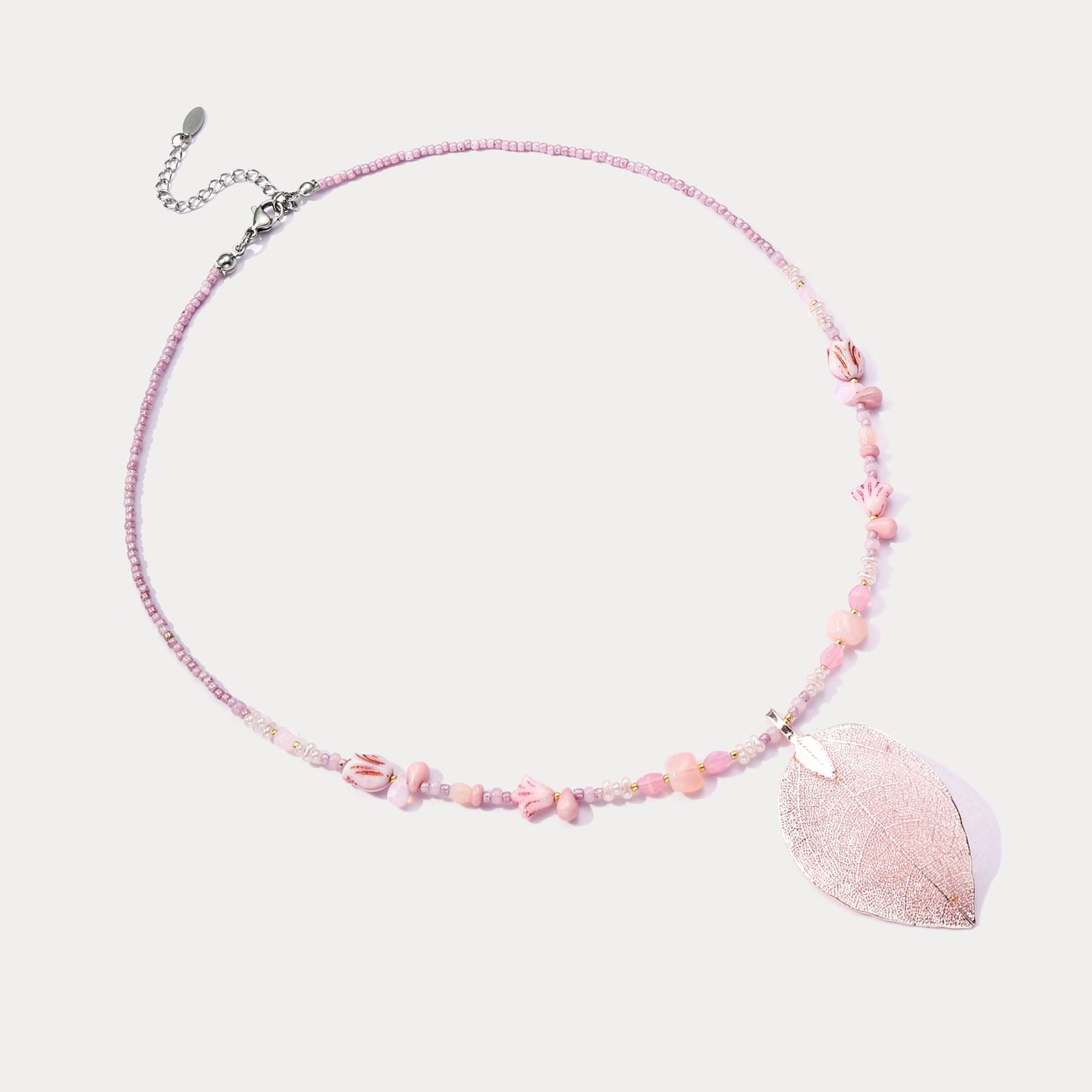 Pink Leaf Bead Necklace
