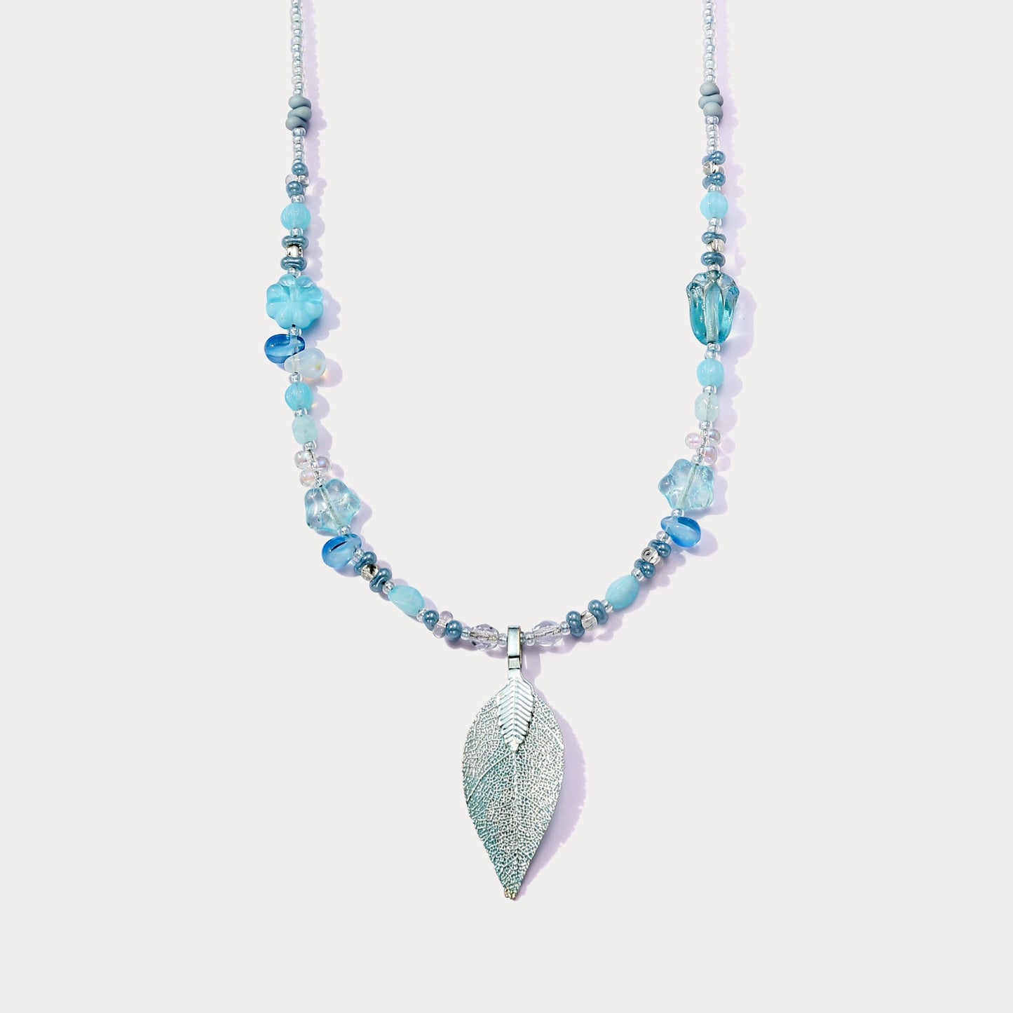 Blue Leaf Bead Necklace