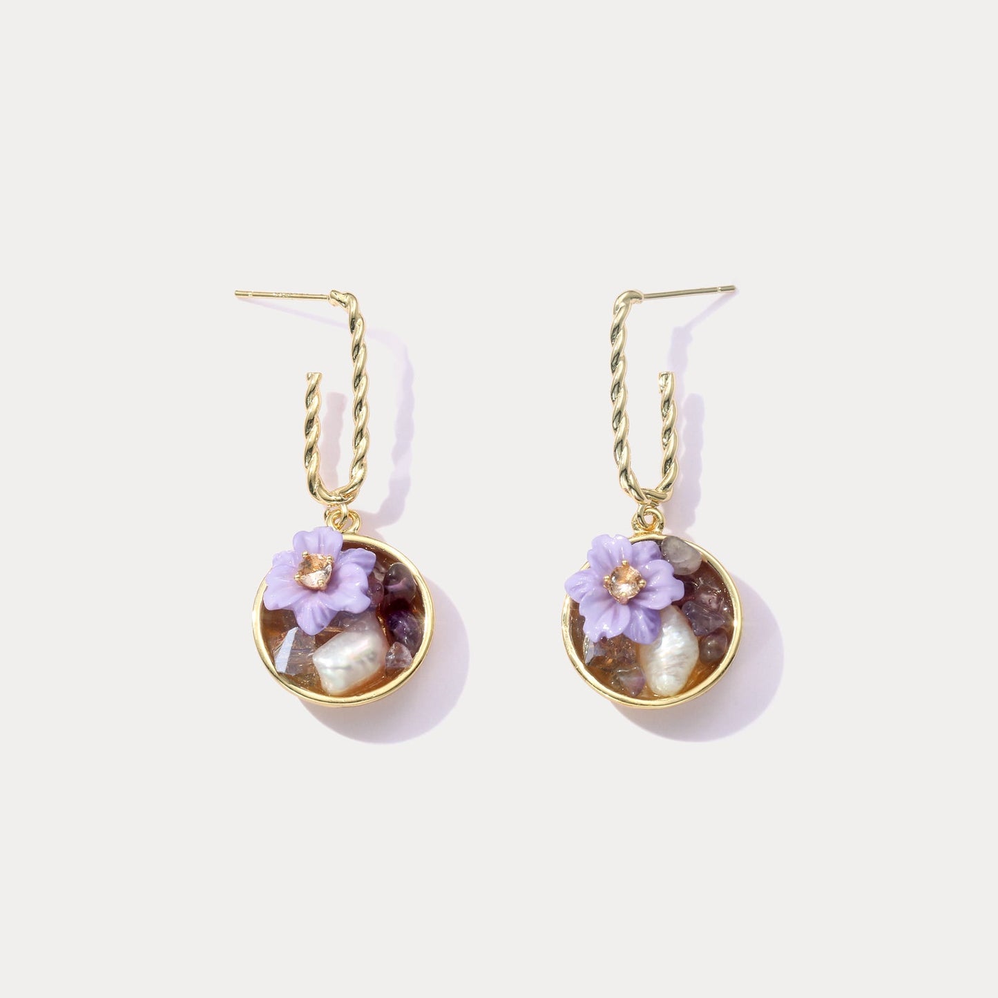 Purple Flower Pearl Earrings
