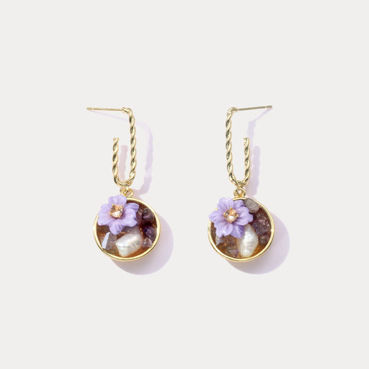 Purple Flower Pearl Earrings
