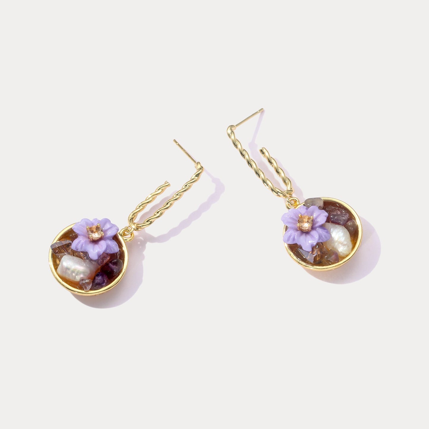 Purple Flower Pearl Earrings