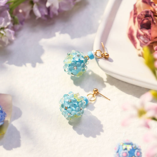 Blue Bead Hydrangea Earrings
