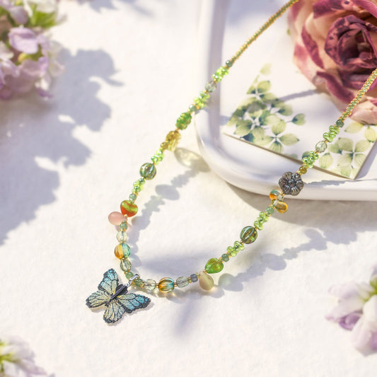 Czech Bead Green Butterfly Necklace