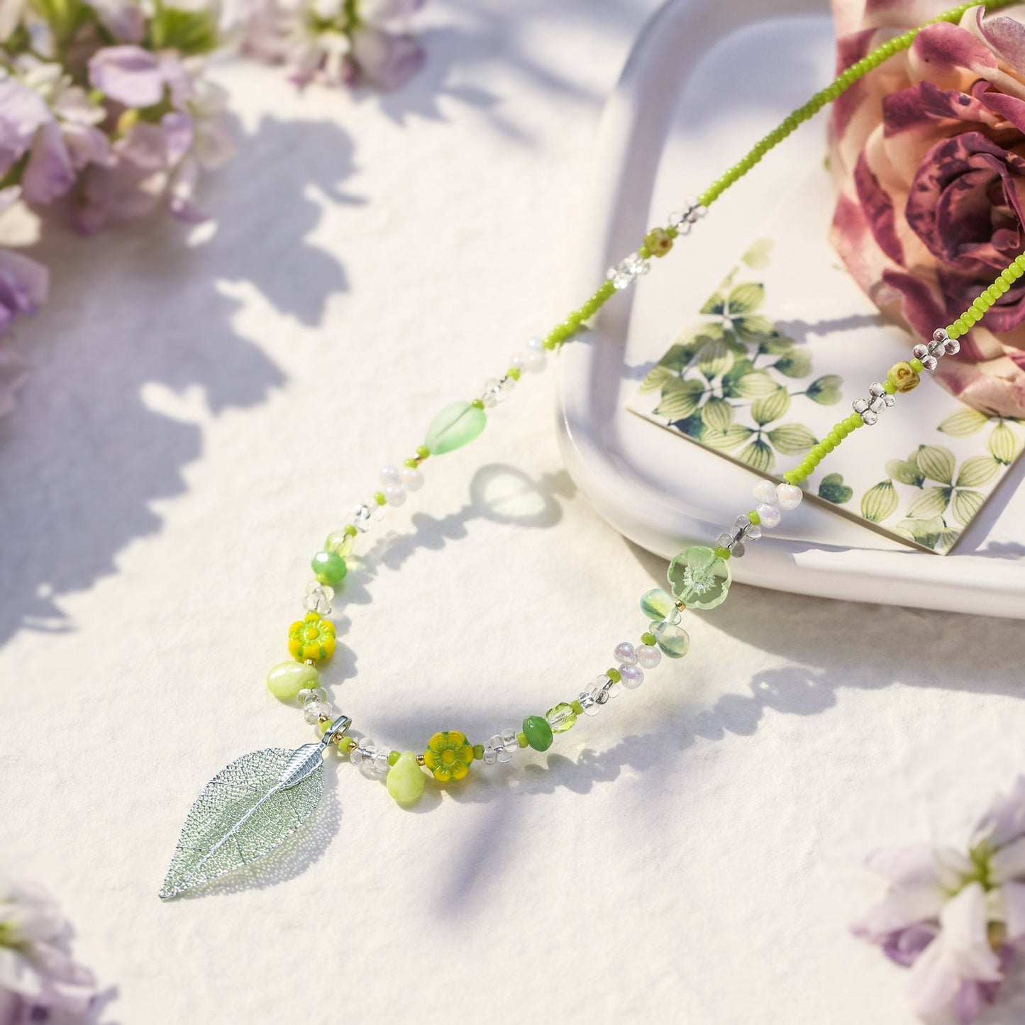 Green Leaf Bead Necklace