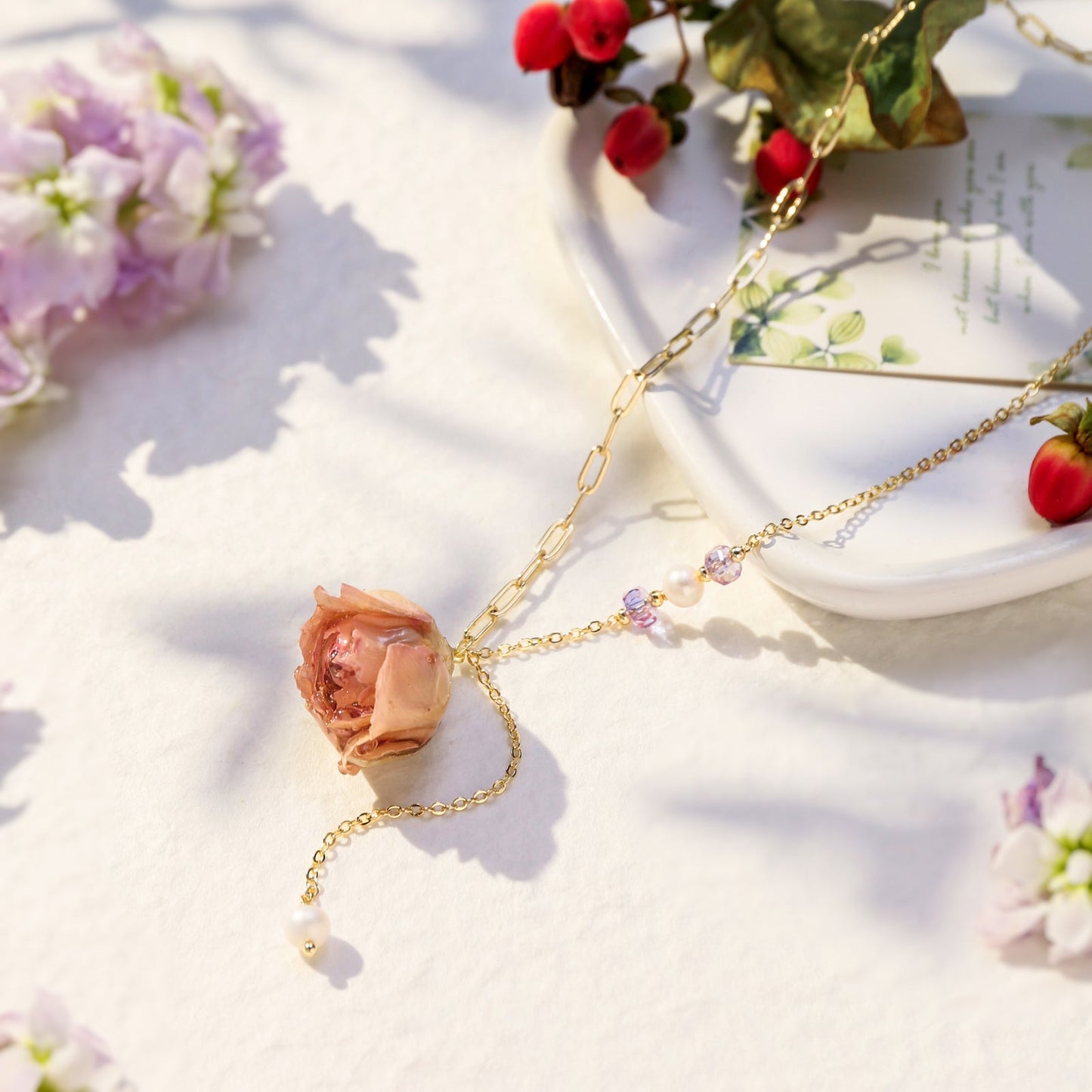 Dried Rose Necklace