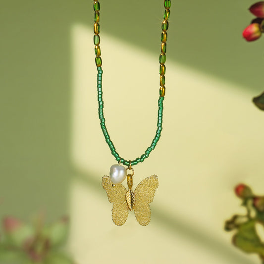 Vintage Gold Butterfly Bead Necklace