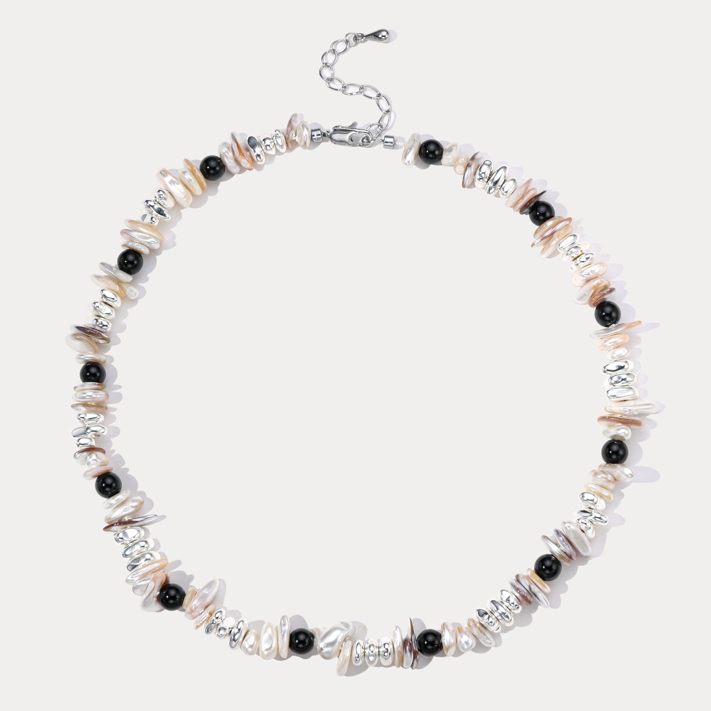 Black and White Pearl Silver Necklace