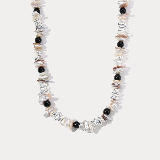 Black and White Pearl Silver Necklace