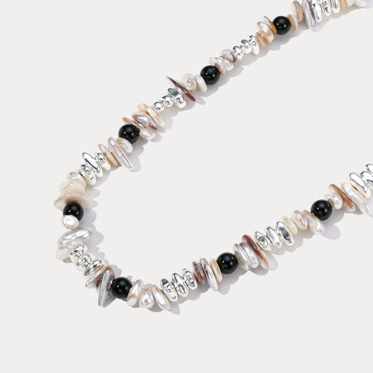Black and White Pearl Silver Necklace