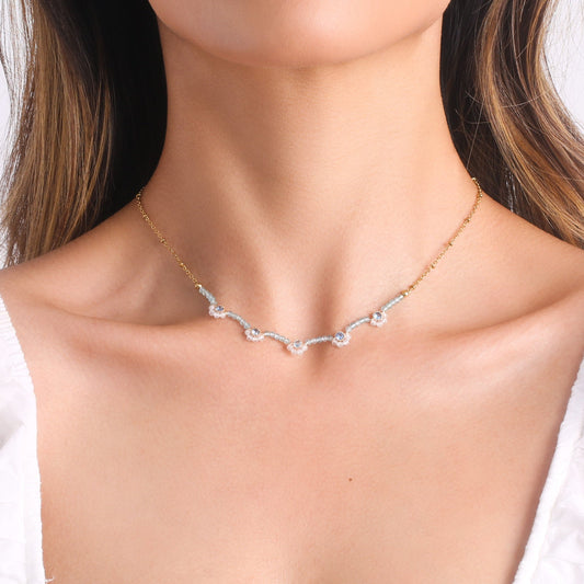 Aquamarine Flower Beaded Necklace