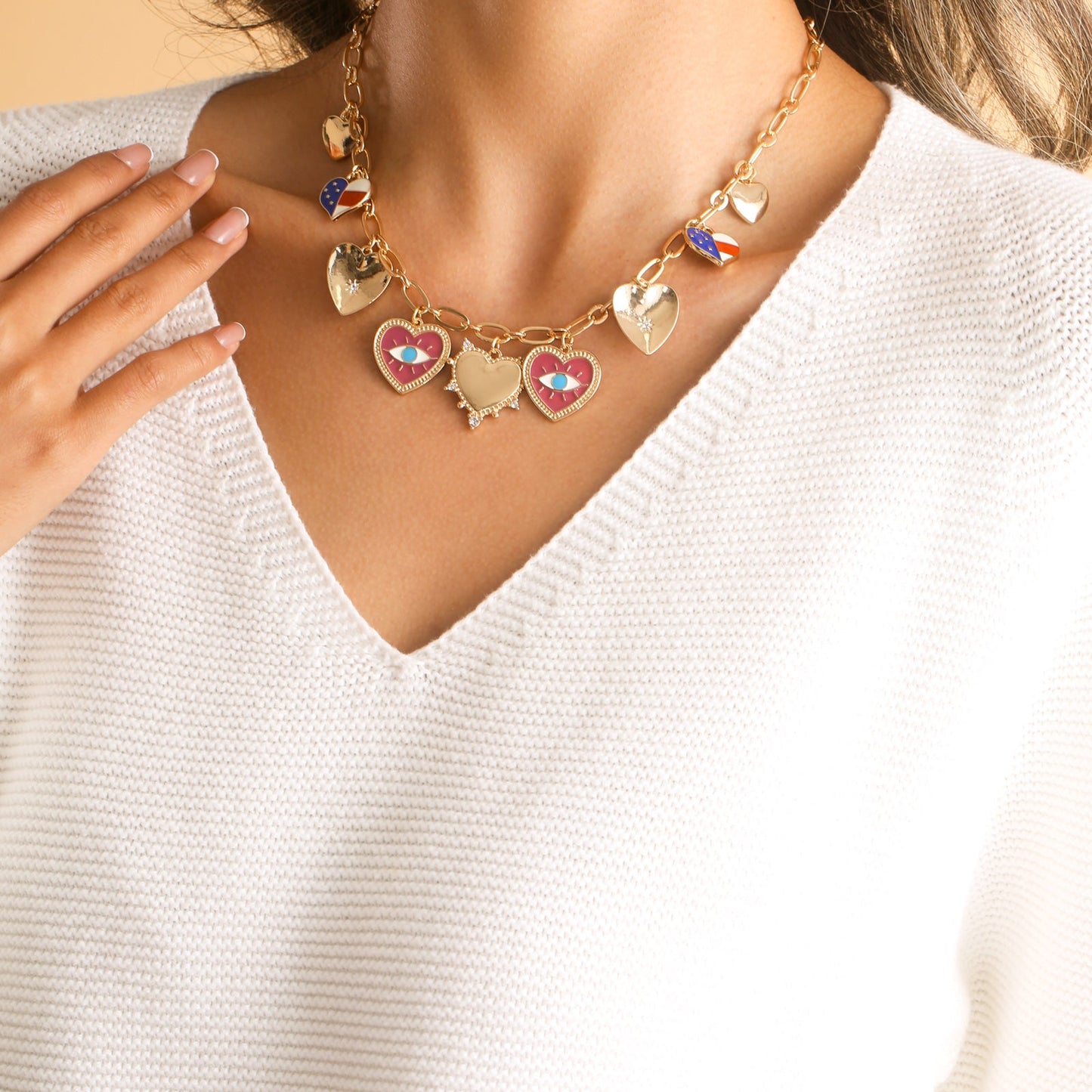 Evil Eye Heart Charm Necklace